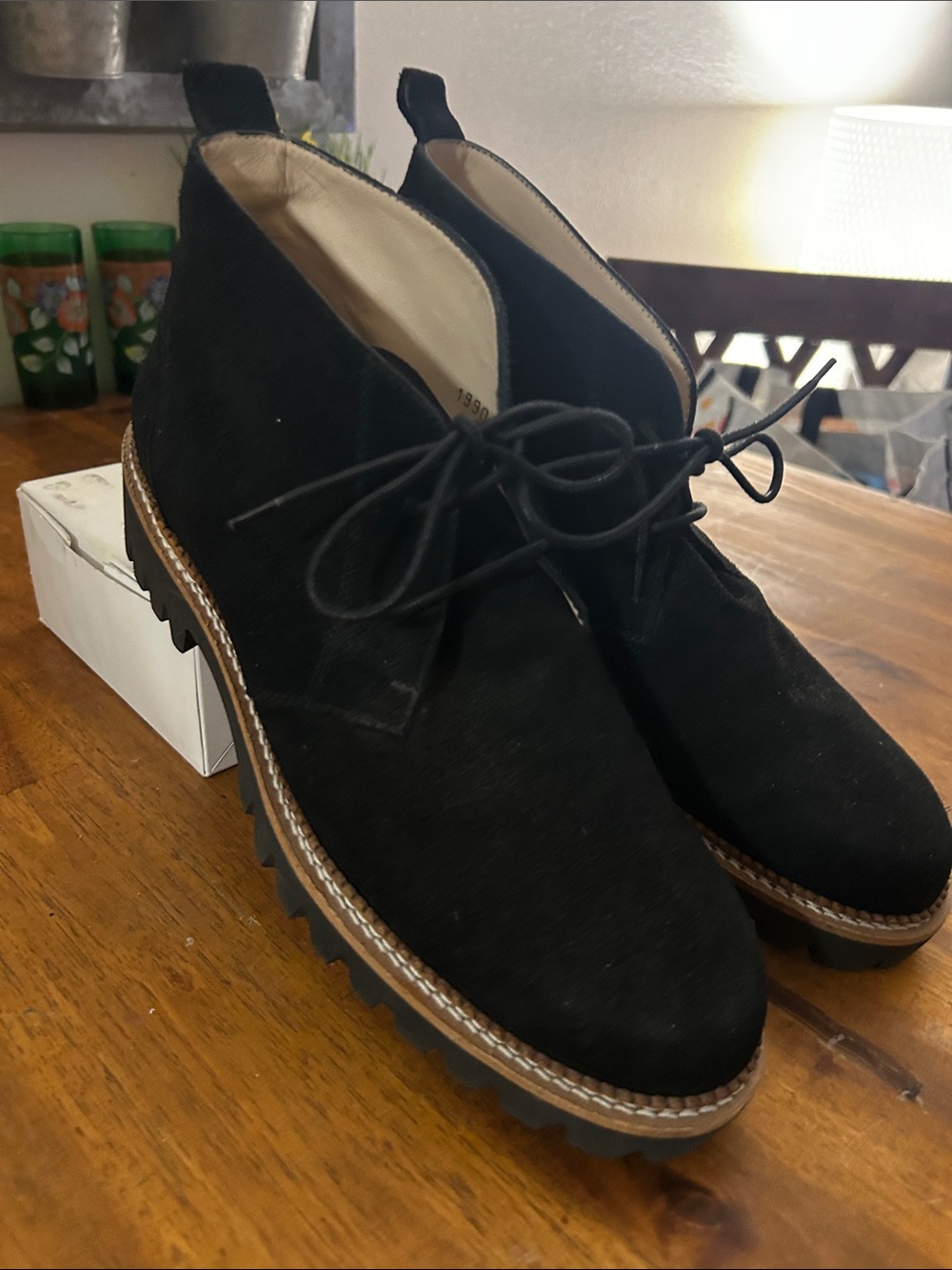 Jon Joseph Women Black Suede Chukka Boots Contrast Welt Made in Spain: 40